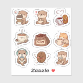 Cute Kawaii Coffee Otter Sticker Sheet シール
