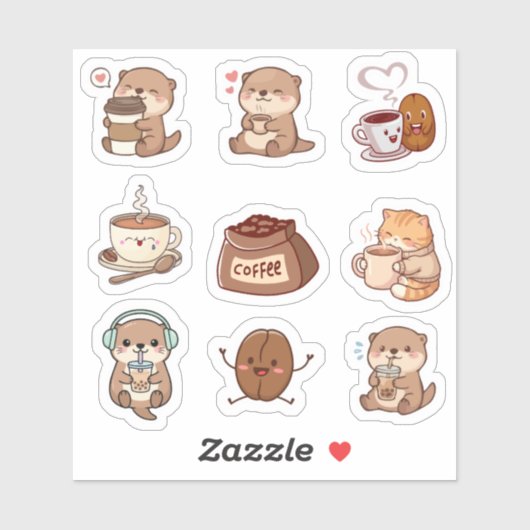 Cute Kawaii Coffee Otter Sticker Sheet シール (シート)