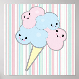 cute kawaii cotton candy ポスター