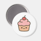 Cute Kawaii Cupcake Magnet – Happy Dessert Illustr マグネット (正面/裏面)