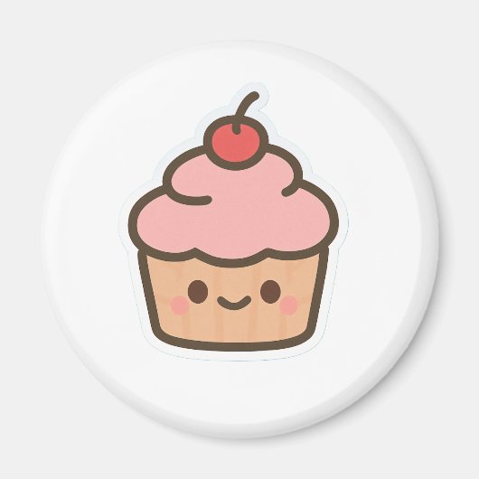 Cute Kawaii Cupcake Magnet – Happy Dessert Illustr マグネット (正面)