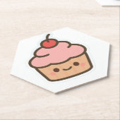 Cute Kawaii Cupcake with Cherry – Happy Face Carto ペーパーコースター (アングル)