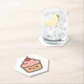 Cute Kawaii Cupcake with Cherry – Happy Face Carto ペーパーコースター (インサイチュ)