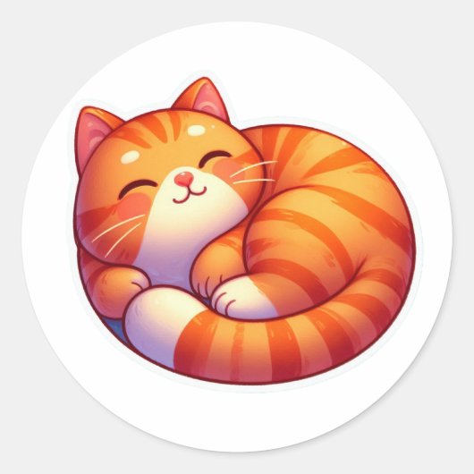 Cute Kawaii Curled Up Sleeping Ginger Cat Sticker  ラウンドシール (正面)