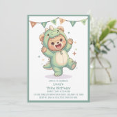 Cute Kawaii Dino Bear Party | 3rd Birthday 招待状 (スタンド正面)