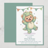 Cute Kawaii Dino Bear Party | 3rd Birthday 招待状 (正面/裏面)