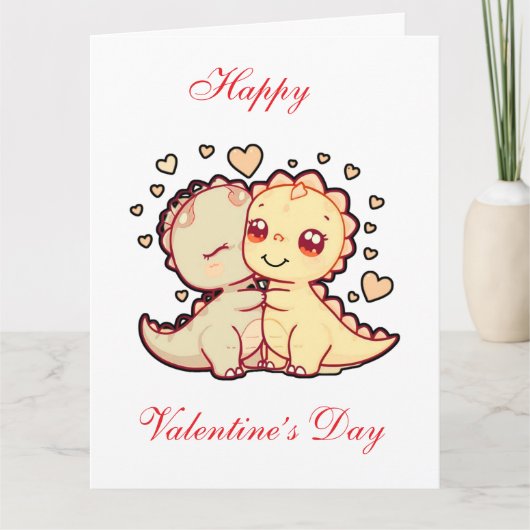 Cute Kawaii Dinosaur Couple Valentine’s Day Card サンキューカード (正面)
