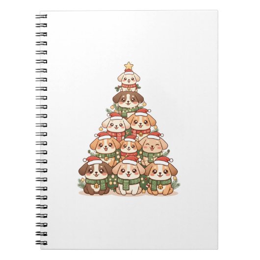 Cute Kawaii Dog Christmas Tree – Funny Holiday Pet ノートブック (正面)