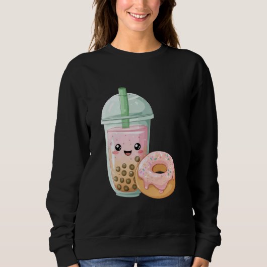 Cute Kawaii Donut and Drink Pastel Milkshake Lover スウェットシャツ (正面)