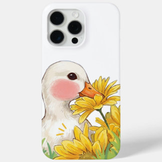 Cute Kawaii Duck with Yellow Flowers iPhone 15 Pro Maxケース