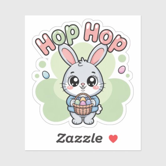 Cute Kawaii Easter Bunny Hop Illustration シール (シート)