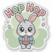 Cute Kawaii Easter Bunny Hop Illustration シール (正面)