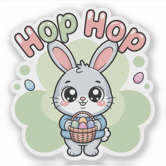 Cute Kawaii Easter Bunny Hop Illustration シール (正面)