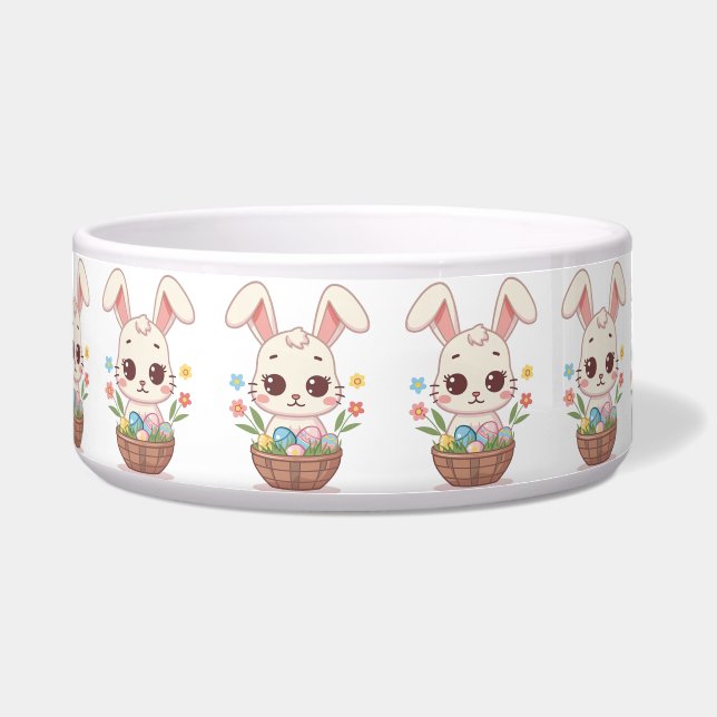 Cute Kawaii Easter Bunny Spring Illustration Pet ボウル (正面)