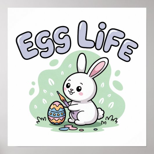 Cute Kawaii Easter Egg Life Bunny Illustration ポスター (正面)