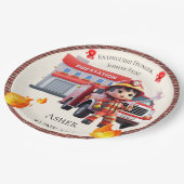 Cute Kawaii Firefighter Boy and Fire Truck ペーパープレート (アングル)