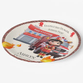 Cute Kawaii Firefighter Girl and Fire Truck ペーパープレート (アングル)