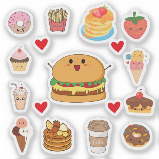 Cute Kawaii Food Stickers シール (正面)