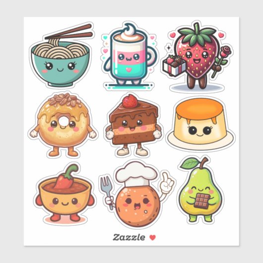 Cute Kawaii Foods | Donut, Coffee, Ramen シール (シート)
