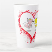 Cute Kawaii Foxes Kissing Heart Splatter Mug カフェラテマグ (正面)