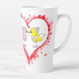 Cute Kawaii Foxes Kissing Heart Splatter Mug カフェラテマグ