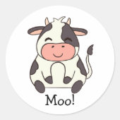 Cute Kawaii Friendly Cow Moo! ラウンドシール (正面)