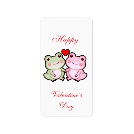 Cute Kawaii Frog Couple Valentine’s Day Card ラベル (正面)