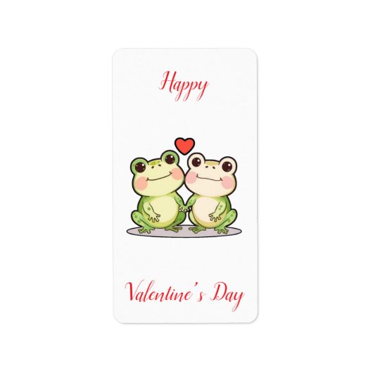 Cute Kawaii Frog Couple Valentine’s Day Card ラベル (正面)