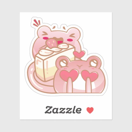Cute Kawaii Frog Eating Cake Personalized シール (シート)