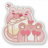 Cute Kawaii Frog Eating Cake Personalized シール (正面)