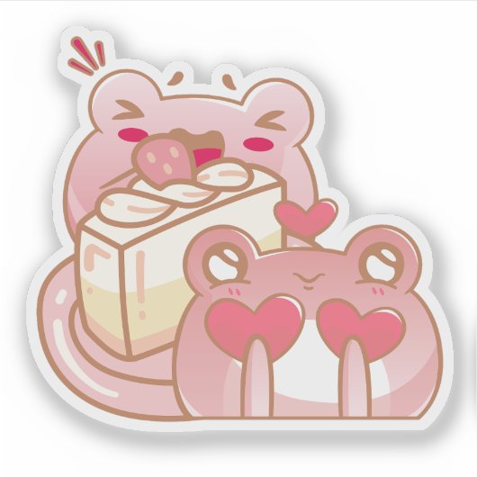 Cute Kawaii Frog Eating Cake Personalized シール (正面)