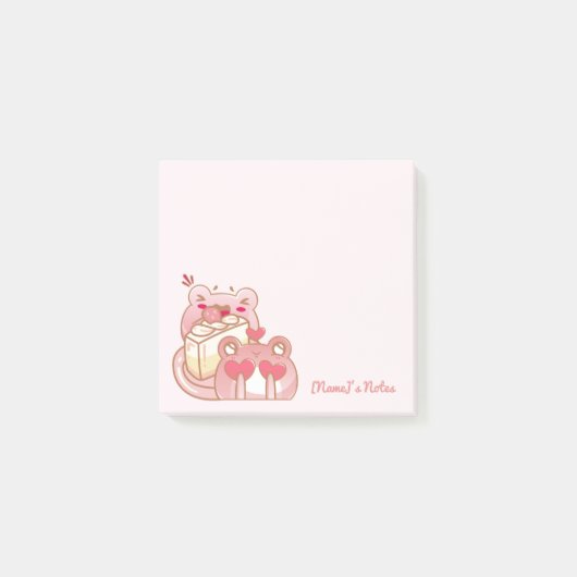 Cute Kawaii Frog Eating Cake Personalized Notepad ポストイット (正面)