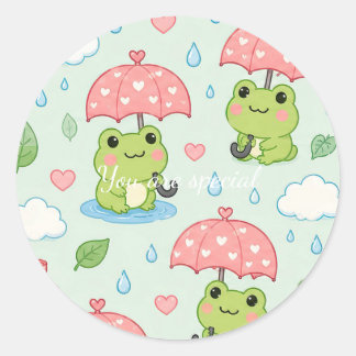 Cute Kawaii Frog Heart Umbrella Pattern ラウンドシール