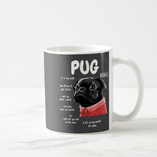 Cute Kawaii Funny Black Pug Dog Rules Men Women Ki コーヒーマグカップ (右)