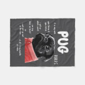 Cute Kawaii Funny Black Pug Dog Rules Men Women Ki フリースブランケット (正面(横))