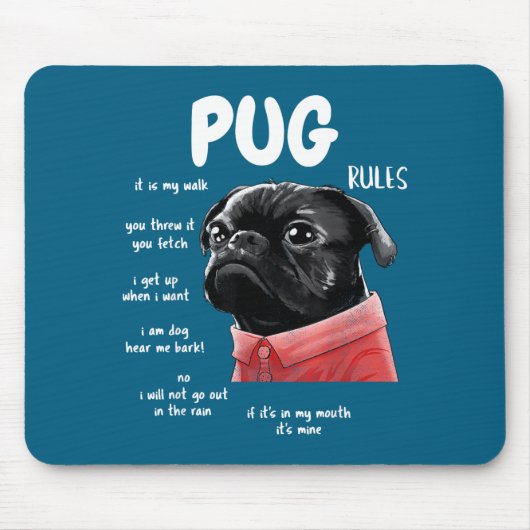 Cute Kawaii Funny Black Pug Dog Rules Men Women Ki マウスパッド (正面)