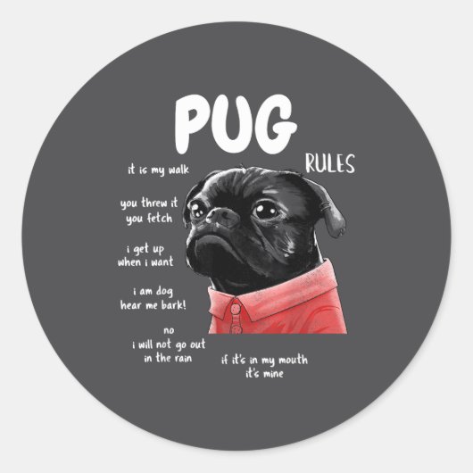 Cute Kawaii Funny Black Pug Dog Rules Men Women Ki ラウンドシール (正面)