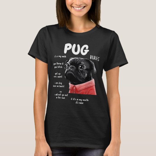 Cute Kawaii Funny Black Pug Dog Rules Men Women Ki Tシャツ (正面)