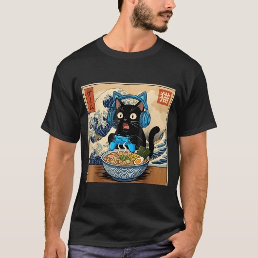 Cute Kawaii Gamer Cat Funny Ramen Japanese Cat Gam Tシャツ (正面)