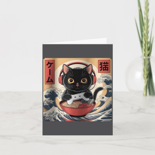 Cute Kawaii Gamer Cat Funny Ramen Retro Japanese C カード (正面)