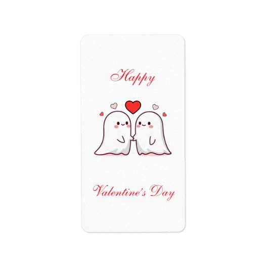 Cute Kawaii Ghost Couple Valentine’s Day Card ラベル (正面)