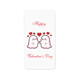 Cute Kawaii Ghost Couple Valentine’s Day Card ラベル