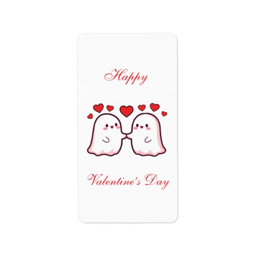 Cute Kawaii Ghost Couple Valentine’s Day Card ラベル (正面)