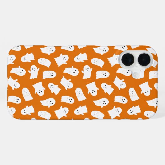 Cute Kawaii Ghost Pattern on Orange Background  iPhoneケース (裏面横)