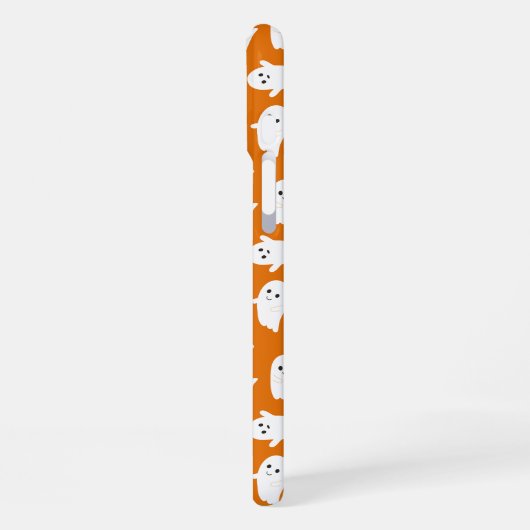 Cute Kawaii Ghost Pattern on Orange Background  iPhoneケース (左側面)