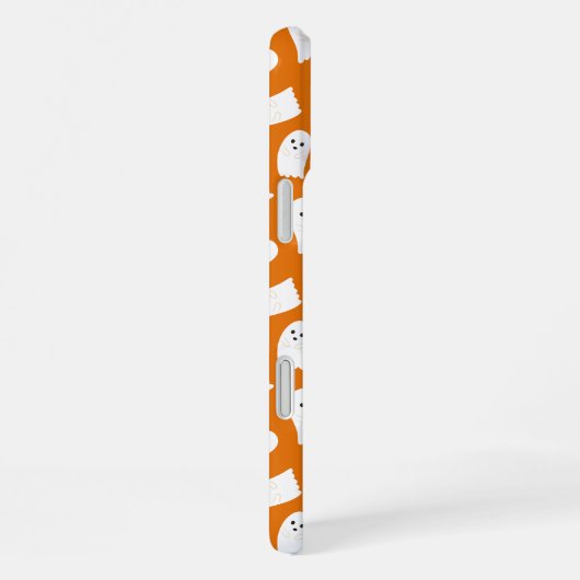 Cute Kawaii Ghost Pattern on Orange Background  iPhoneケース (右側面)