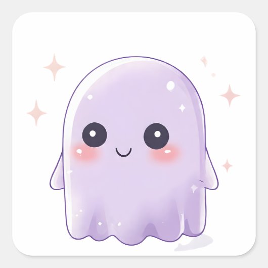 Cute Kawaii Ghost Sticker | Halloween Aesthetic スクエアシール (正面)