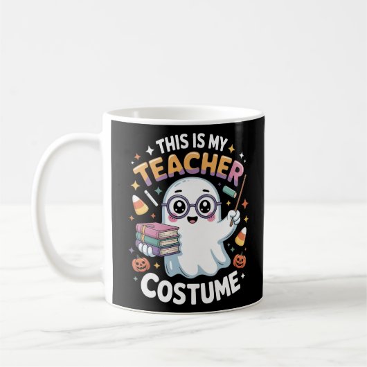 Cute Kawaii Ghost Teacher – Funny Halloween Class コーヒーマグカップ (左)