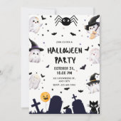 Cute Kawaii Ghosts & Graveyard Halloween Party 招待状 (正面)