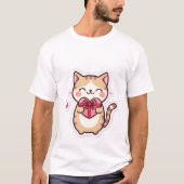 Cute Kawaii Ginger Cat Holding Heart Gift Box  ✨💖 Tシャツ (正面)